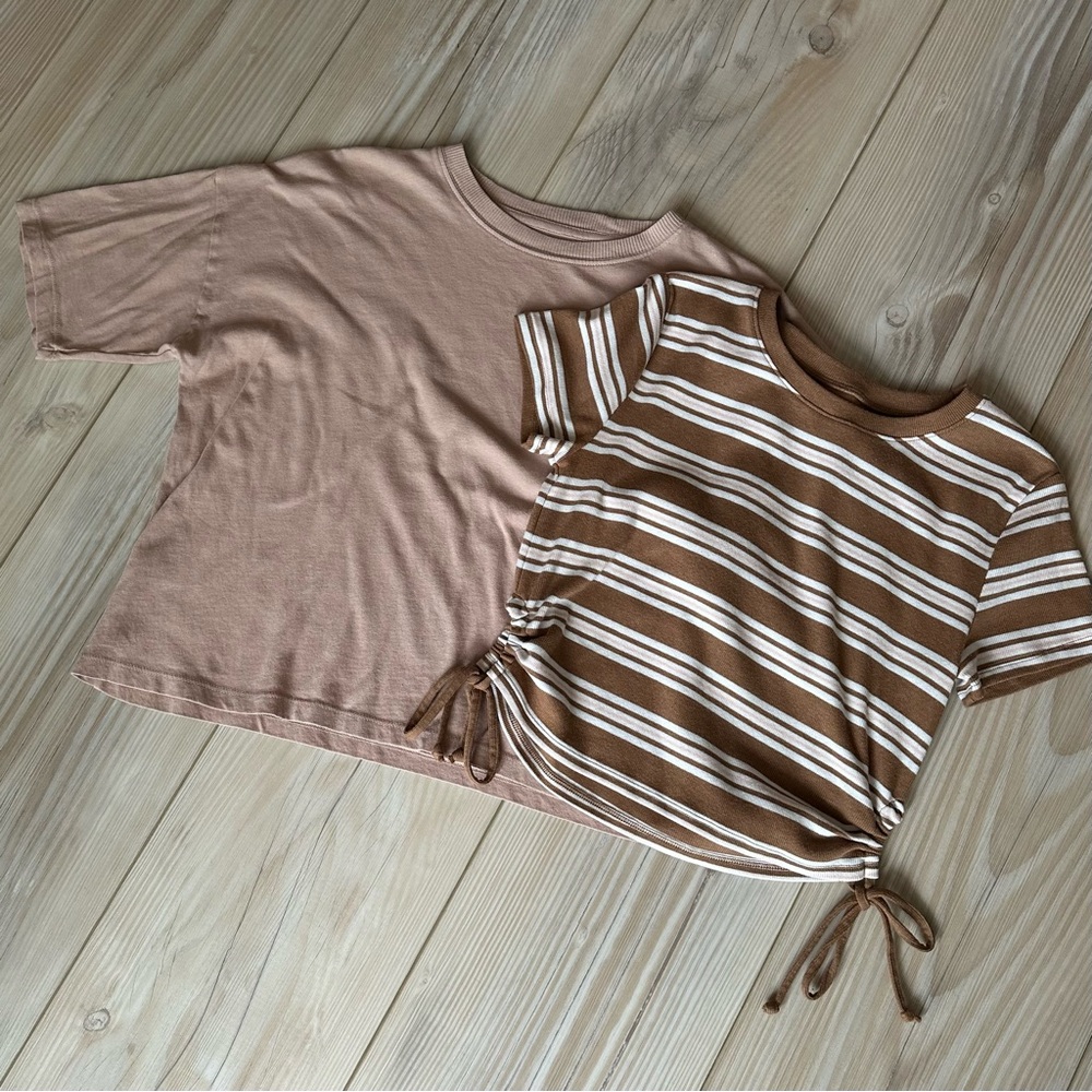 Brown Boxy and Tan Crop Striped T-Shirts - Set of 2